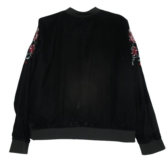 a.n.a. Womens Velvet Jacket XXL Black Full Zip Pockets Rose Embroidery Lined - Picture 3 of 8